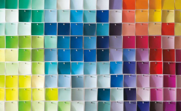 closeup chip boards vibrant colours benjamin moore