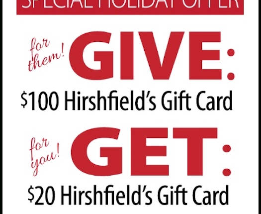 hirshfield's gift card promotion