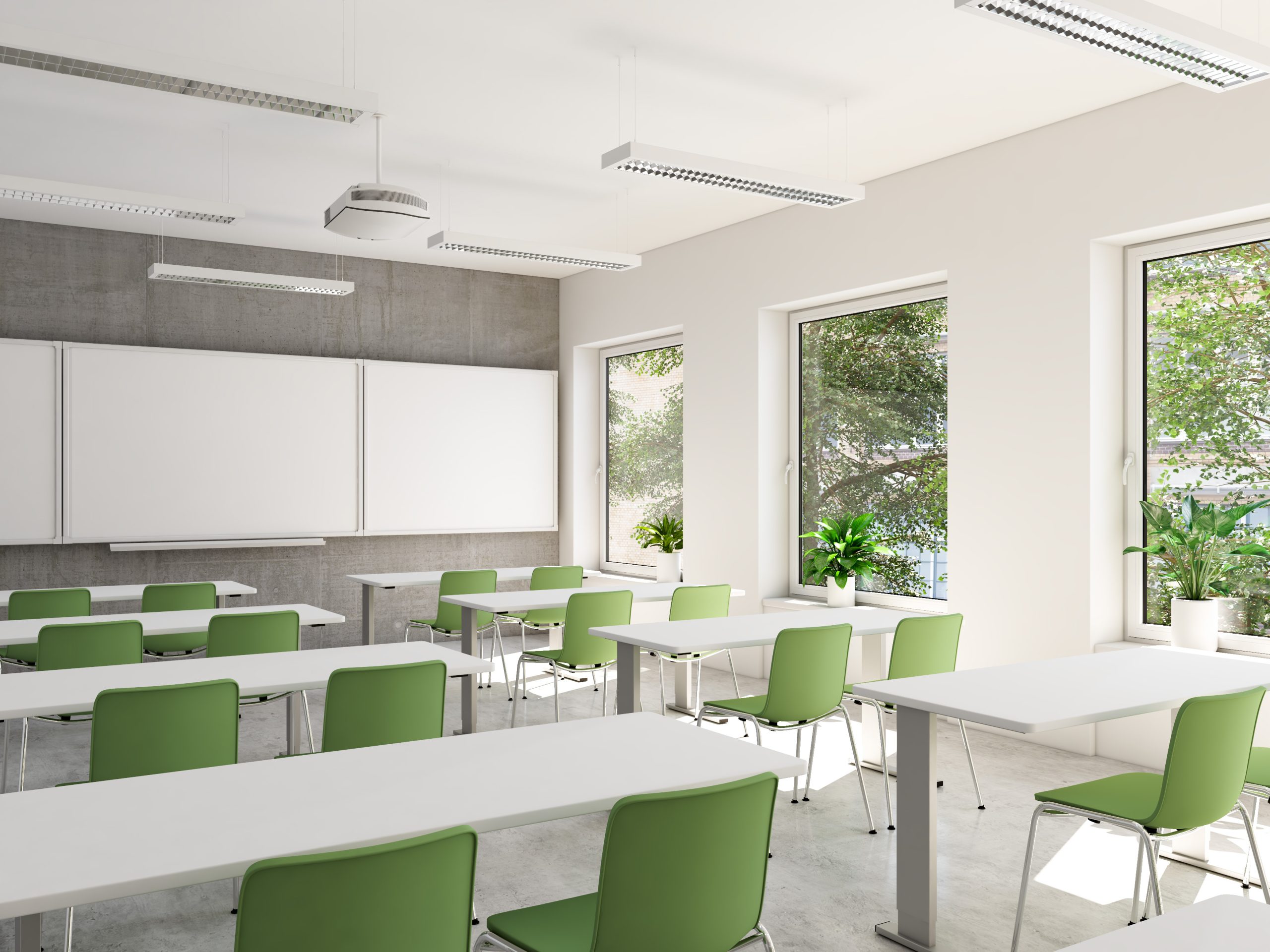 Empty School Classroom. 3d Rendering